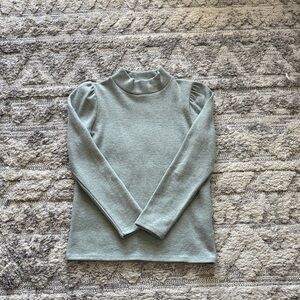 Madewell Sage Mock Neck Puff Shoulder Sweater